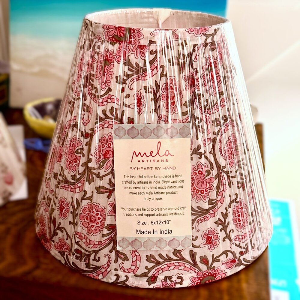 NWT, Pink Floral Hand Made Lamp Shade, 6" x 12" x 10" - Picture 3 of 7